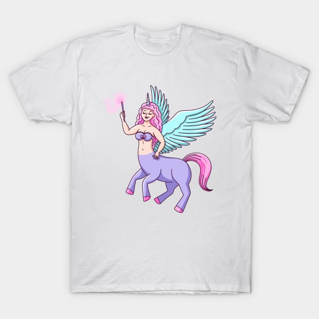 Centaur Pegasus Unicorn Witch Girl T-Shirt by sombrasblancas